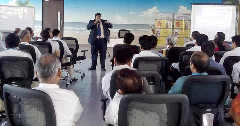 Dr. Jawahar Shah addressing the staff members of Greaves Cotton 